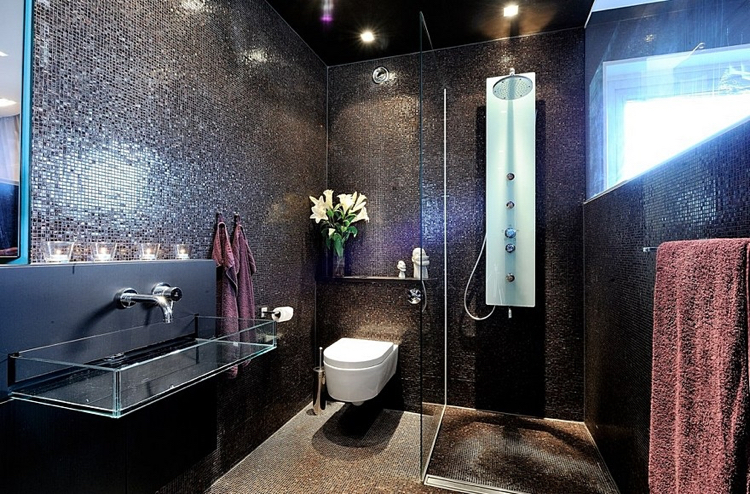 mosaïque salle de bain -sombre-glamour-vasque-verre