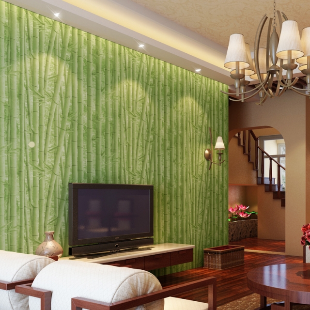 papiers peints bambou vert salon contemporain