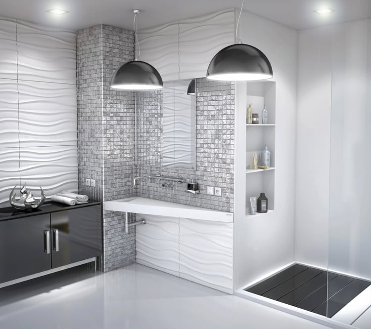 receveur de douche -noir-moderne-salle-bains-blanche