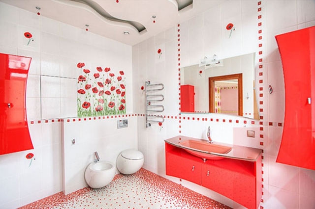 salle-bain-blanc-rouge-décoration-coquelicot