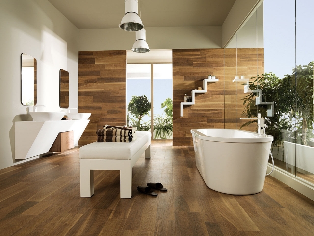 salle-bain-bois-grès-cérame-effet-bois-sol-murs-revêtement salle de bain bois