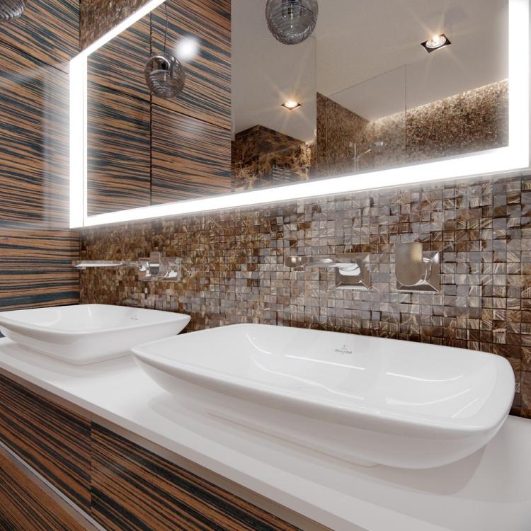 salle-bain-design-carrealge-mural-mosaique-pâte-verre-marron-suspension