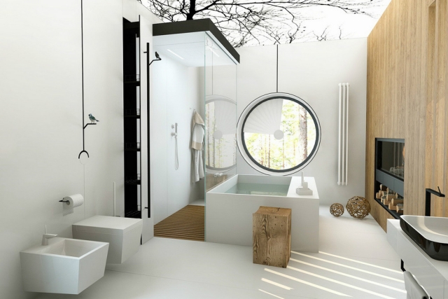 salle-bain-design-luxe-bien-être-concept-inspiré-nature-bois-cheminée-baignoire