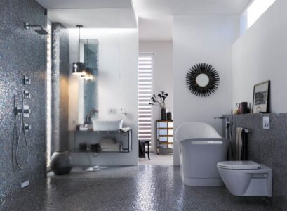 salle-bain-grise-mosaique-pâte-verre-taupe