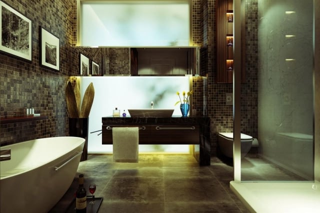 salle-bain-luxe-mosaïque-murale-couleurs-foncées