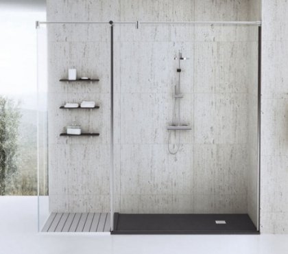 salle-bain-moderne-receveur-douche-extra-plat-parois-verre-fond-antidérapant-noir