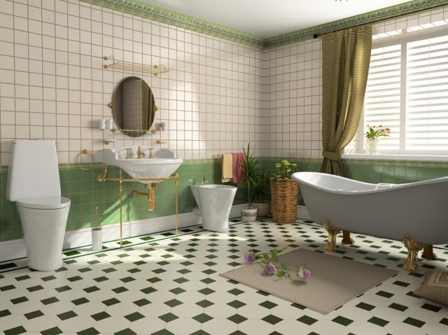 salle de bain rétro classique-carrealge-baignoire-pieds