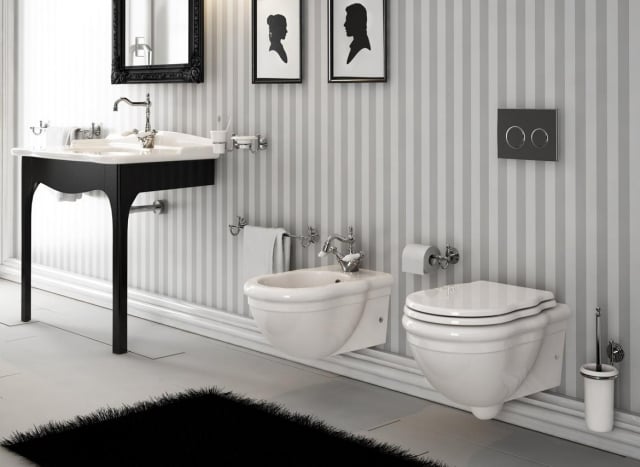 salle de bain rétro noir blanc rayure-murale-décoration