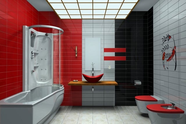 salle-de-bain-moderne-couleur-rouge-blanche-noire