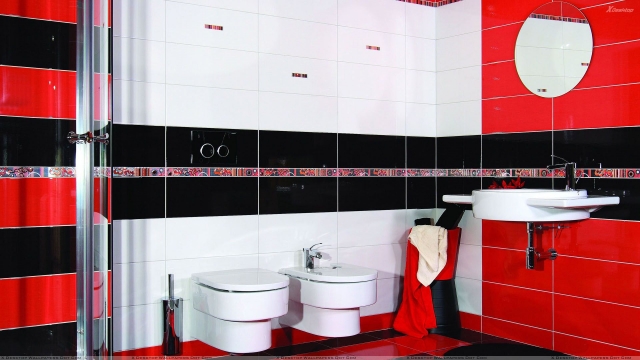salle-de-bain-moderne-noir-rouge-blanc-toilettes-miroir-rond