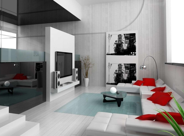 salon-contemporain-design-unique-coussins-rouges-table