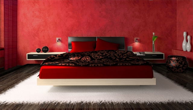 table de nuit idée-originale-noir-blanc-chambre-à-coucher-rouge