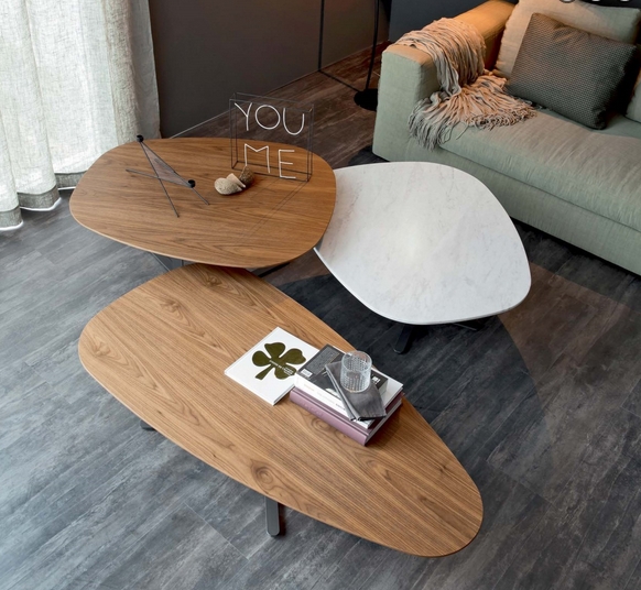 tables basses modernes trio en bois en forme de galets