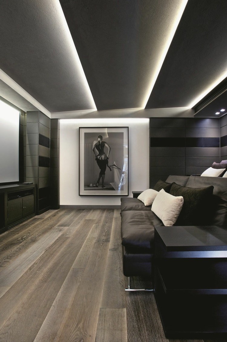 éclairage indirect led -plafond-suspendu-salon-moderne