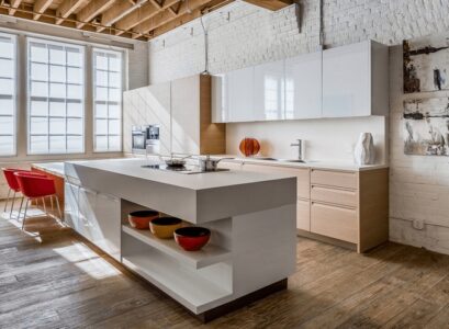 îlot central cuisine fonctionnel espace-rangement-table-plancher