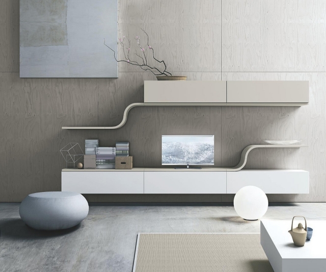 25-idées-conseils-meuble-tv-suspendu-blanc-élégant-design-épuré meuble tv suspendu