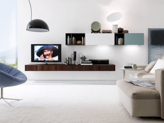 25-idées-conseils-meuble-tv-suspendu-long-bois-design-épuré meuble tv suspendu