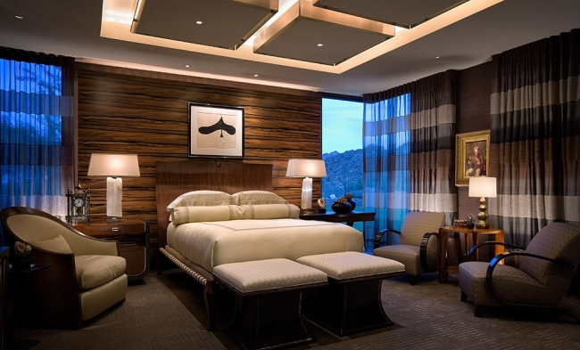 33-idées-plafond-moderne-design-élégant-chambre-coucher-éclairage-led-caissons plafond moderne