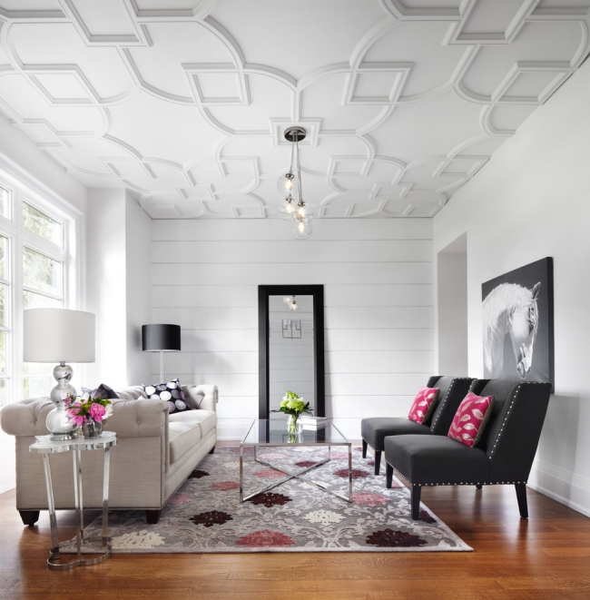 33-idées-plafond-moderne-design-élégant-salon-staff-blanc plafond moderne