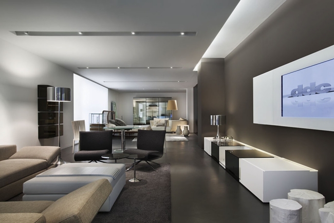 33-idées-plafond-moderne-design-élégant-tendu-blanc-spots-led-encastrés