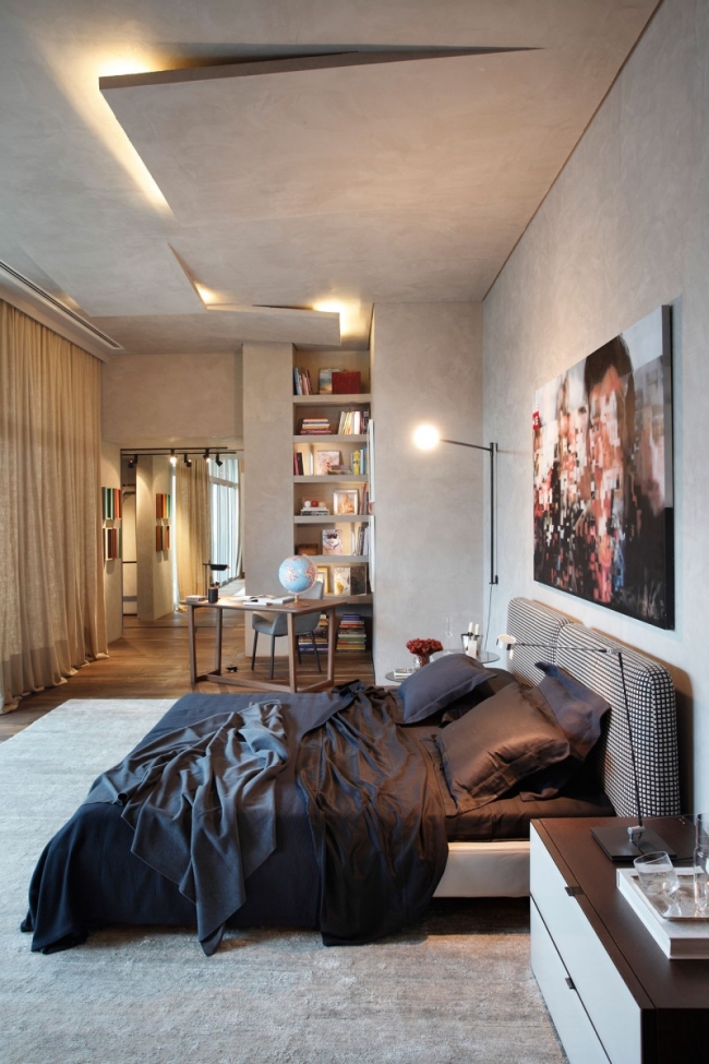 87-idées-chambre-coucher-moderne-touche-design-peinture-tête-lit-noir-blanc-linge-lit-noir