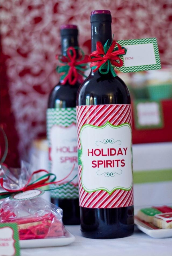 bouteille de vin originale Noël-ruban-étiquette