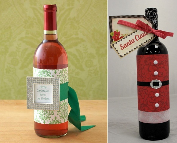 bouteille de vin originale Noël-ruban-vert-rouge