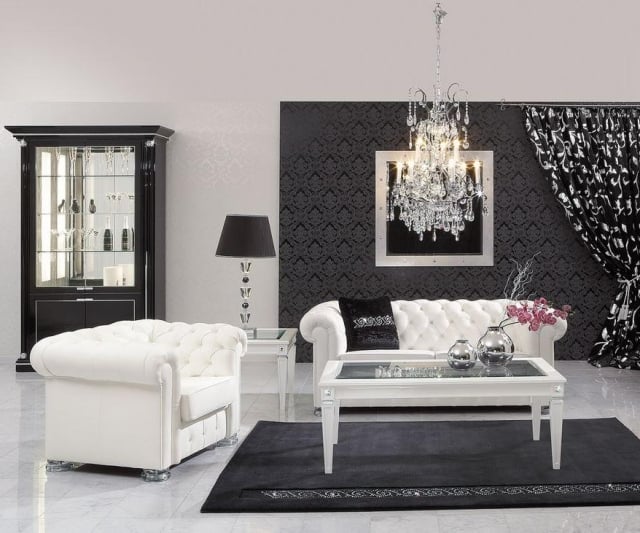 canapé fauteuil Chesterfield blanc-salon-baroque