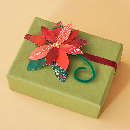cartes de vœux Noël-réutilisées-fleur-déco-cadeau
