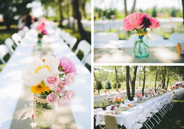 centre-table-mariage-extérieur-fleurs-pots-verre