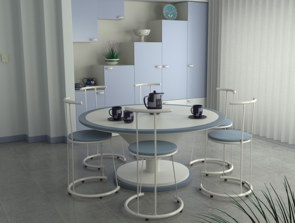 chaise-salle-manger-couleur-design-moderne-sièges-bleu-clair-ronds-base-ronde-blanche chaise salle à manger