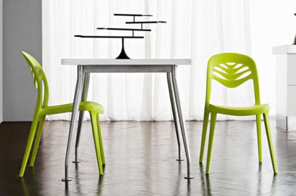 chaise-salle-manger-couleur-jaunes-acrylique-table-blanche chaise salle à manger