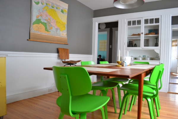 chaise-salle-manger-couleur-vertes-bois-table-maron chaise salle à manger