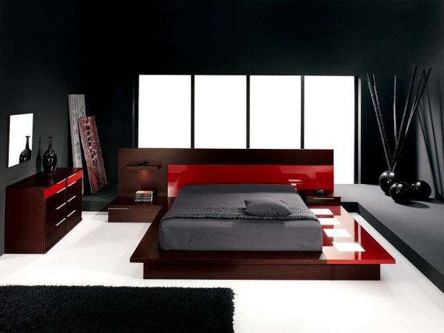 chambre-à-coucher-grand-lit-rouge-noir-gris