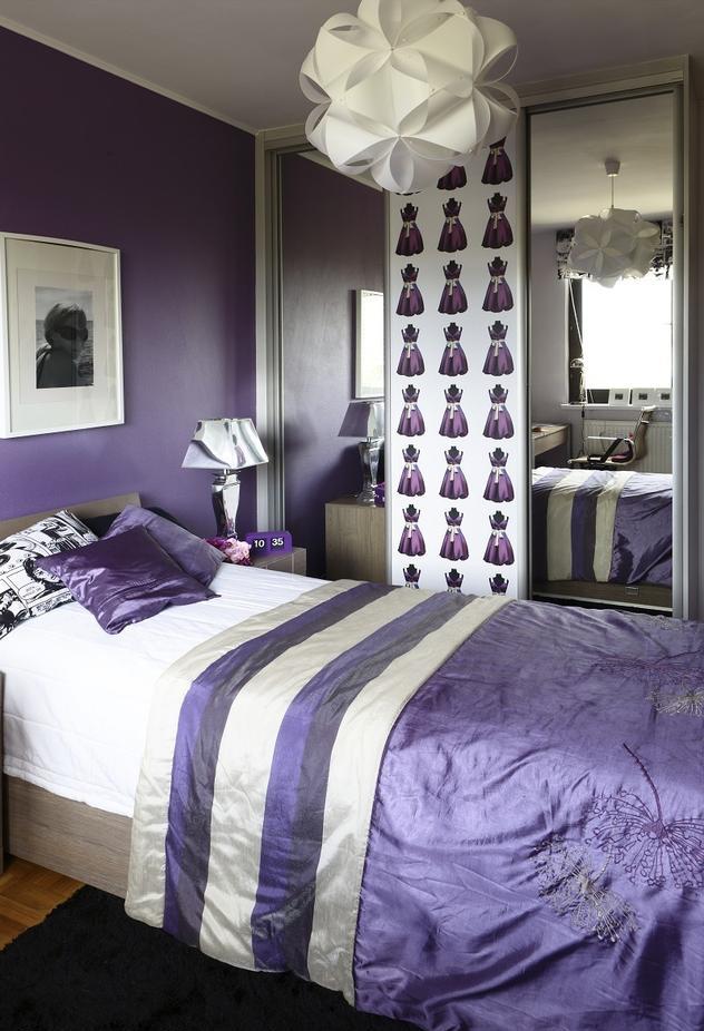chambre-ado-idée-originale-couleur-violette-linge-lit