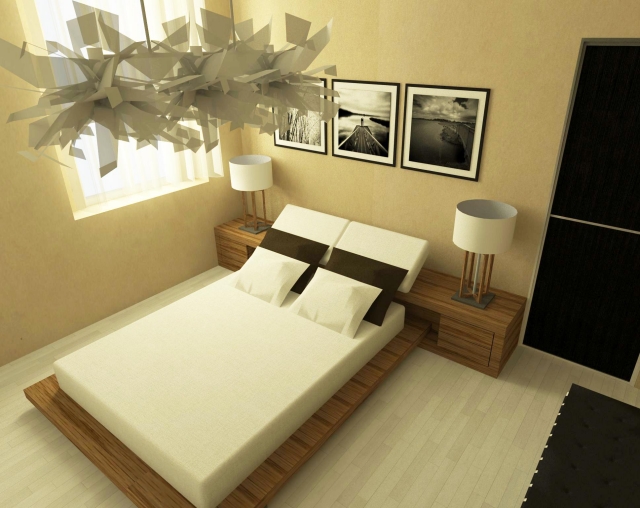 chambre zen lit plateforme bois-déco-blanc-noir