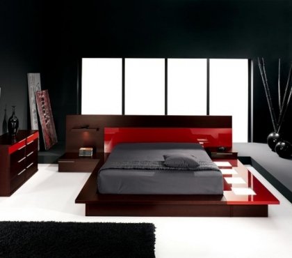 chambre-à-coucher-grand-lit-rouge-noir-gris