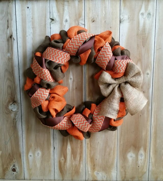 couronne-déco-rubans-jute-orange-marron-chevron