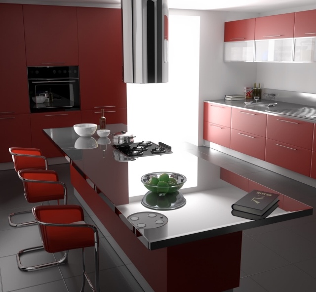 cuisine-rouge-idée-originale-chaises-armoires-table-manger