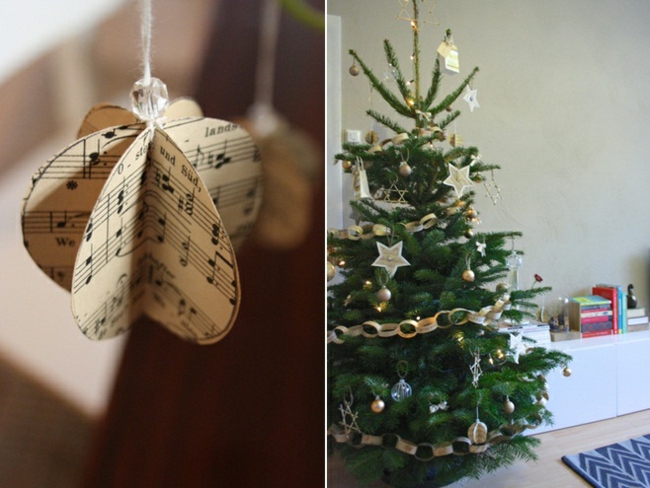 déco-arbre- Noël-DIY-papier-musique-tutoriel-guirlande-papier-musique déco d'arbre de Noël