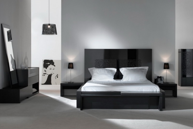déco-moderne-noir-blanc-chambre-à-coucher-grand-lit
