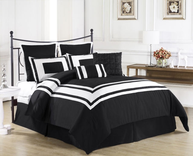 déco moderne noir-blanc-chambre-à-coucher-linge-lit