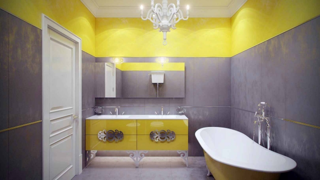 déco-salle-de-bain-idée-originale-couleur-jaune-grise