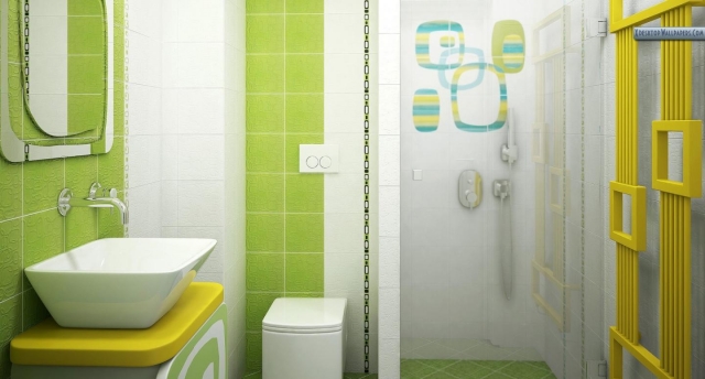 déco-salle-de-bain-idée-originale-couleur-jaune-verte-lavabo