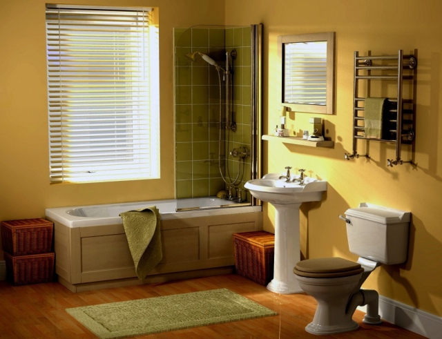 déco salle de bain idée-originale-couleur-jaune-baignoire-carreaux-verts