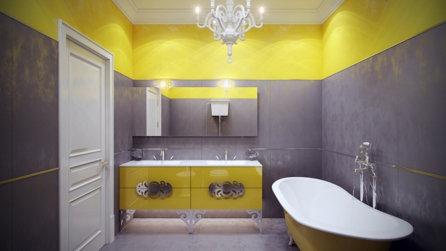 déco-salle-de-bain-idee-originale-couleur-jaune-baignoire