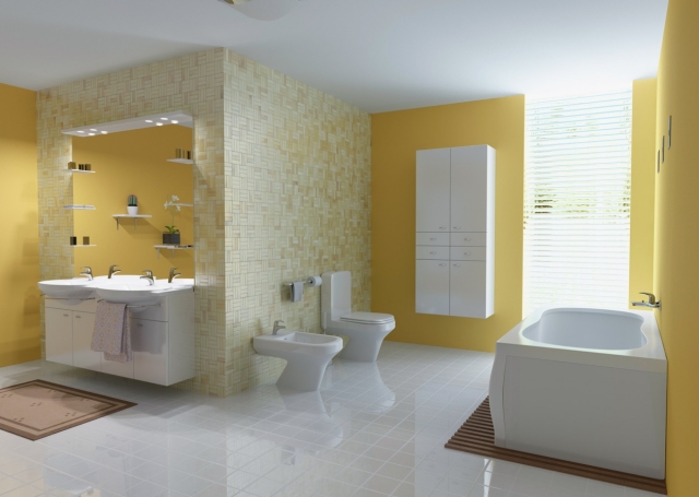 déco-salle-de-bains-idée-originale-jaune-carrealge