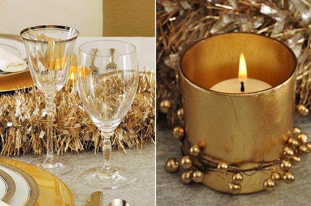déco-table-Noël-22-idées-bougie-dorée-verre-liséré-or déco table de Noël