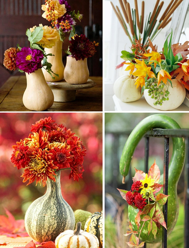 décoration-automnale-DIY-idée-originale-citrouilles-vases-fleurs-courges