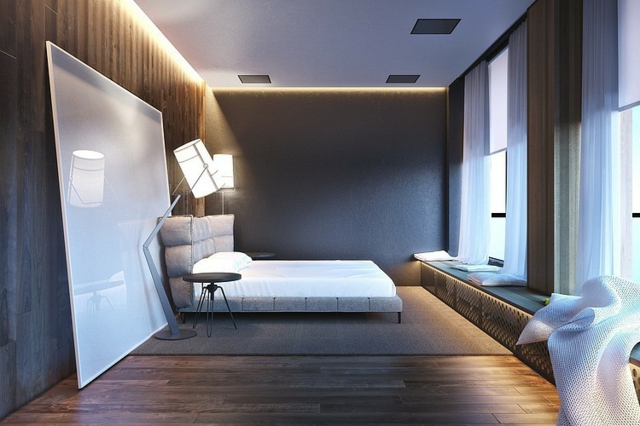 décoration-chambre-à-coucher-bois-beau-luminaire